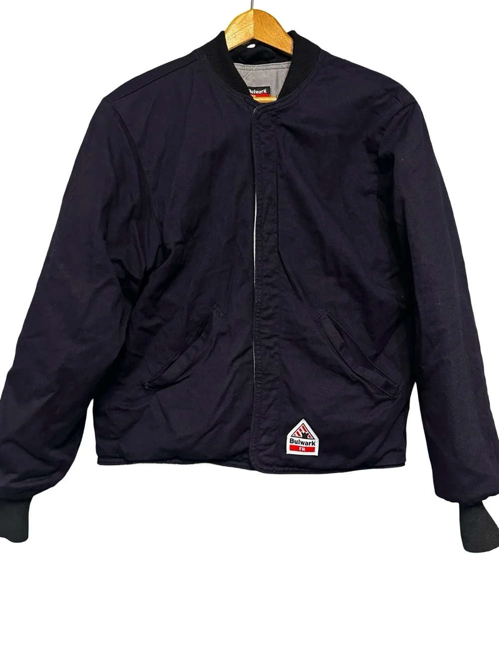Bulwark FR Navy Blue Midweight Jacket Size Medium Workwear Winter Canvas Casual